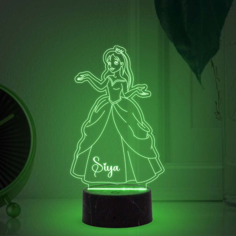 3D Illusion Princess Night Lamp with Multicolored Light Customized with Name Gift for Children Girls , Home décor